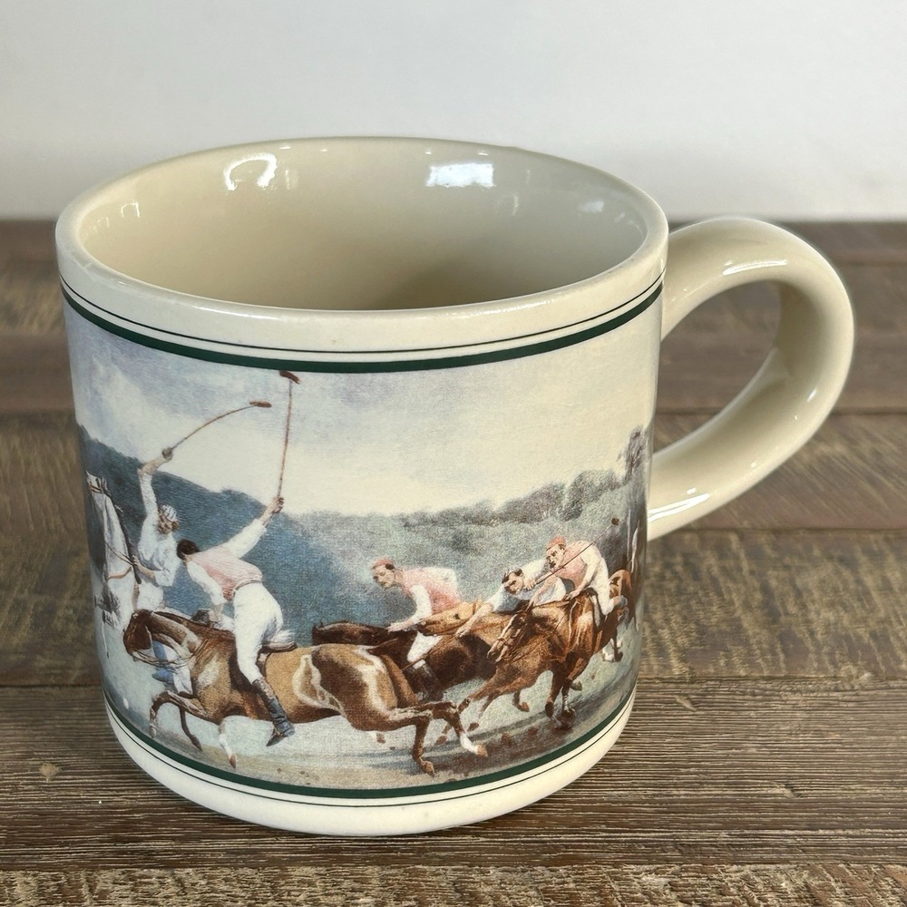 Vintage Equestrian Polo Match Coffee Mug Cup 12 Oz Ceramic Preppy Japan Money